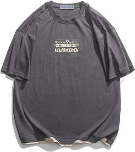 เสื้อยืดลำลองแนวสตรีทผ้าคอตตอน100% โลโก้ด้านหน้าทรงหลวมเข้ารูป - Product Image 1