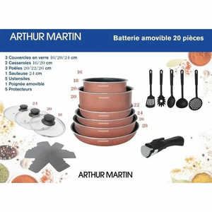 Ensemble de casseroles Arthur Martin 20 pièces antiadhésives avec couvercles en verre, compatibles four - Product Image 2