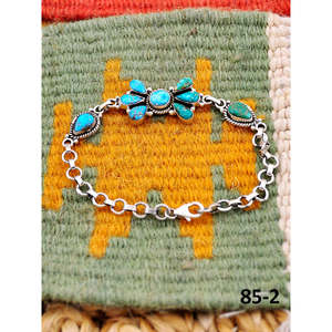 Southwest Style Emerald Valley & White Water <b>Bracelet</b> Handmade with Turquoise and Sterling Silver Flower Pattern - Product Image 3