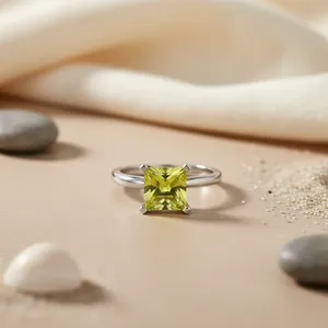 Contemporary <b>Dainty</b> Silver Peridot Solitaire <b>Ring</b> for Women's Elegant Gemstone Jewelry Collection - Product Image 1