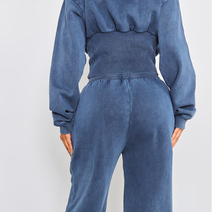 Haute qualité tissu éponge femmes culture sweat à capuche ajusté Jogging survêtement brodé imprimé Logo avant dos automne hiver survêtement - Product Image 4