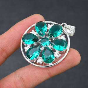 Hecho a mano laboratorio creado verde apatita piedra preciosa colgante 925 plateado diseñador joyería regalo para ella - Product Image 4