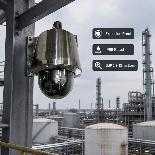 Explosion Proof Speed Dome Camera 5MP 2.8-12mm Zoom IP68 Stainless Steel Outdoor CCTV PTZ 360 Rotation for Oil Gas