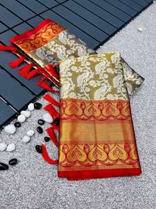 Fabricante de Blusas de Sari con Diseño Moderno Kanjivaram, Tejido de Seda Semi Suave con Bordado Zari, para Festivales, de Surat, India - Product Image 5