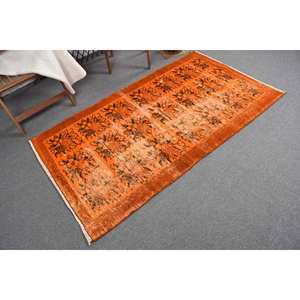 Alfombra turca naranja Vintage área grande clásica 3,5x6,2 pies lana Seagrass Patchwork patrón látex para pasillo habitación rectangular - Product Image 2