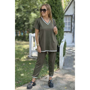 Conjunto de Dos Piezas para Mujer, Blusa de Manga Corta con Cuello en V y Pantalones, 35790 - Negro - Product Image 2