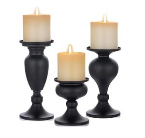 Vente en gros ensemble de 3 bougeoirs en bois faits à la main couleur noire manguier bas quantité minimale de commande fabricant personnalisé vente directe d'usine - Product Image 1