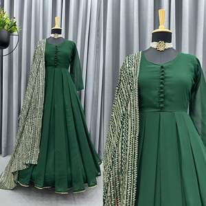 ชุดเดรสวินเทจสไตล์อินเดีย-ปากีสถาน งานปักเลื่อมหนัก สำหรับงานแต่งงานและงานเลี้ยง พร้อมผ้าคลุมไหล่ตกแต่งด้วยลูกไม้ - Product Image 2