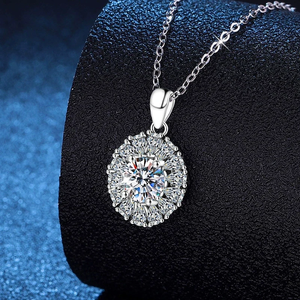 Collar con Colgante de Piedra Moissanita de 1 Quilate con Diseño de Halo en Forma de Huevo de Paloma, Plata de Ley 925, Multicolor, Elegante - Product Image 2