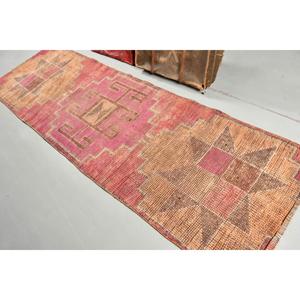 3x9.4 ft Turkish Rug, Vintage <b>Runner</b> Rug, <b>Red</b> Brown Check Rug - Product Image 4