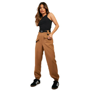 Pantalon cargo de jogging marron de haute qualité pour femmes avec taille élastique Style Streetwear pour l'été disponible en vrac - Product Image 1