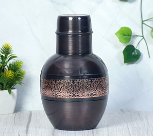 Bouteille d'eau en cuivre de chambre à coucher design surai martelé avec verre intégré cruche d'eau personnalisée avec poignée latérale de haute qualité - Product Image 6