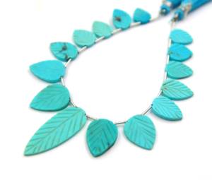 Perles de pierres précieuses en turquoise d'Arizona naturelle en forme de poire pour la fabrication de bijoux 12X8MM 33X13MM Sculpture lisse en forme de feuille - Product Image 5