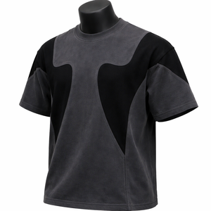Camiseta de Algodón Ecológico Transpirable de Punto Oversize para Hombre, Diseño de Paneles Premium Estilo Urbano, Ajuste Regular, Moda, Venta al por Mayor - Product Image 3