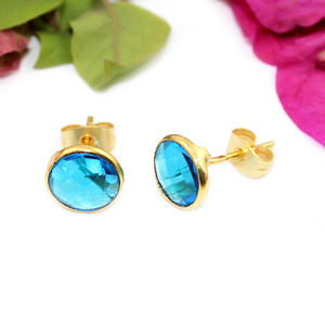 Bohème Mode Tanzanite Hydro Quartz Forme Ronde 8 MM 24K Plaqué Or Lunette Boucles D'oreilles Pour Les Femmes En Gros Bijoux Partie - Product Image 6