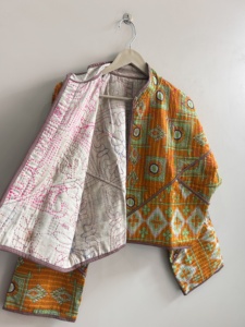 Indian Handmade <b>Quilted</b> Cotton Kantha Jacket For Women Crop Jacket - Product Image 5