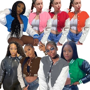 OEM Custom Logo <b>Women</b> Streetwear Blank Plain Baseball Crop <b>Jackets</b> Customized <b>Women's</b> Cropped Varsity <b>Jacket</b> for Your Brand - Product Image 2