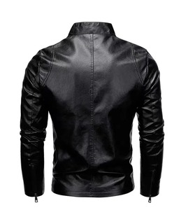 Nouveau Blazer de moto classique de haute qualité en cuir artificiel coupe-vent coupe ajustée Veste en cuir noir pour hommes vestes à col montant - Product Image 4