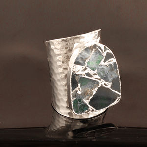 Mohave – bague de luxe en cuivre vert, turquoise, anneau de déclaration ouvert réglable, en laiton plaqué argent, finition martelée, anneau de pouce - Product Image 3