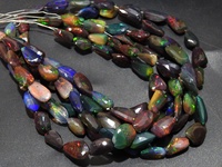 Opale d'Éthiopie noire, pierre précieuse naturelle, pépite roulée, multicolore, multichrome, facettée, brin de 8 pouces, 10-15 mm de long, qualité tierce, 0,35 mm