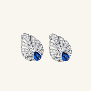 Luxury Pear Cut Blue Sapphire <b>Stud</b> Earrings for Women White Gold Plated Diamond Pave Fan Shape Wedding Bridal Jewelry - Product Image 2