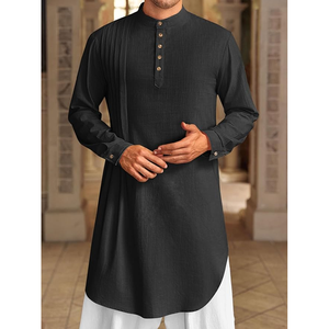 Tunique longue musulmane à col mandarin en coton imprimé Kurta pour homme | Vêtements ethniques parfaits pour les festivals - Product Image 2
