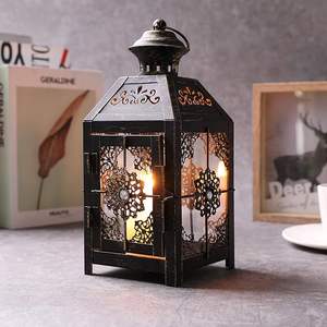 Traditional Rust-Resistant <b>Metal</b> <b>Lantern</b> with Glass Panels Suitable for Indoor and Outdoor Use Available at Inexpensive Price - Product Image 3
