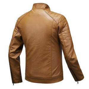 Veste en cuir noire élégante pour homme, personnalisable avec logo, étiquette privée, fermeture éclair, coupe-vent. - Product Image 2