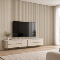 Panneau mural rainuré WPC MORLENX beige imitation bois, design à nervures arrondies, revêtement intérieur en gros pour réceptions de spa et chambres d'hôtel