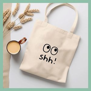 Durable Cotton Tote <b>Bags</b> Ribbon Handles Eco-Friendly Heat Transfer Printed Cartoon Letter Screen Patterns for Daily Use <b>Gifts</b> - Product Image 5
