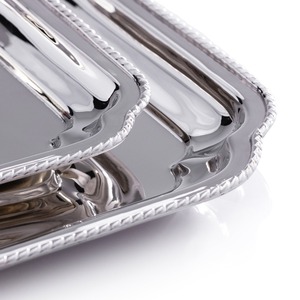 Plateau de service carré en acier inoxydable plaqué argent de luxe, écologique, lavable au lave-vaisselle, sans danger pour les aliments, pour hôtel, restaurant - Product Image 2