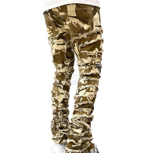 กางเกงยีนส์ขายาวสำหรับผู้ชายดีไซน์แบบเรียงซ้อนกัน - Product Image 5