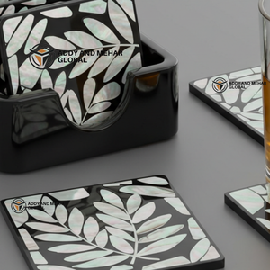 Best Quality Handmade <b>Black</b> White Mother Pearl (MOP) 24-Piece Square Luxury <b>Coaster</b> Set Holder Tabletop Decor Available Export - Product Image 5