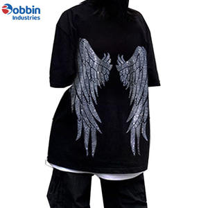 T-shirt personnalisé de haute qualité avec strass brillants, logo personnalisé imprimé en strass, manches courtes, blanc, respirant, écologique, 100% - Product Image 4