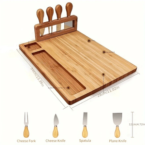 Planche à fromage de cuisine, ensemble cadeau de couteaux, planche à fromage en bambou avec ensemble de couteaux à fromage en acier inoxydable - Product Image 2