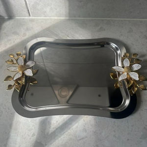 Deluxe Quality Metal Serving <b>Tray</b> with Designer Handle Modern Polished Finish Single <b>Tier</b> Dishwasher Safe Tableware - Product Image 1