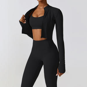 Wholesale Fitness Clothes for Gym Wear Women Sets 3 Pieces <b>Yoga</b> <b>Jackets</b> Workout Leggings Sports Bras Top Sportswear Set - Product Image 4