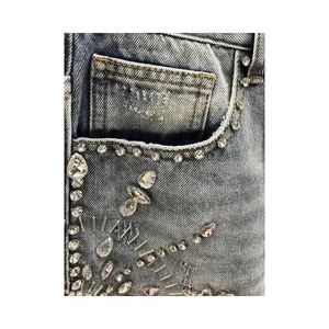 Pantalones cortos de mezclilla vintage personalizados para hombre, pantalones cortos de algodón pesado con cremallera y diamantes de imitación, diseño lavado transpirable para informal 2025 - Product Image 2