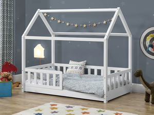 Letto per Bambini a Forma di Casa, Struttura in Legno di Pino Massiccio con Sponde di Sicurezza per Bambini e Bambine, Bianco - Product Image 2