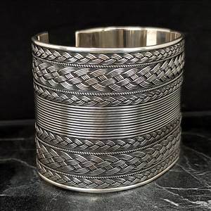 Handmade 925 Sterling <b>Silver</b> Indian Weave Patterned <b>Cuff</b> <b>Bracelet</b> Fashionable Fashion Accessory - Product Image 1