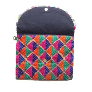 กระเป๋าคลัทช์ปักลายแนวโบฮีเมียนสีสันสดใสเน้นกระจกปอมปอมมีซิปผ้าฝ้ายพกพาความจุขนาดใหญ่สำหรับใช้ในเทศกาลสบายๆ - Product Image 2