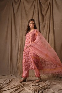 Conjunto de Kurti de Algodón Slub con Estampado Floral para Mujer, de Secado Rápido, para Invierno, con Parte Inferior y Dupatta, Varios Tamaños y Colores, para Fiestas, OEM, ODM - Product Image 2