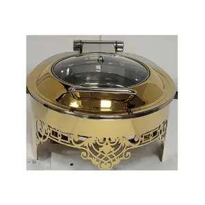 Qualidade Premium Banhado A Ouro Luxuoso Restaurante Buffet Serviço Aquecimento Pot Catering Sopa Warmer Round usado Food Chafing Dish