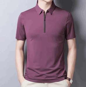 เสื้อโปโลแขนสั้นผู้ชายแฟชั่นใหม่ฤดูร้อนทำด้วยมือด้วยผ้าฝ้ายถักและดีไซน์ซิปใยไผ่ - Product Image 4