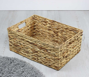 Cesta de jacinto de agua tejida natural, contenedor de almacenamiento rectangular con asas, para el hogar Decoración rústica, disponible a precios al por mayor. - Product Image 6