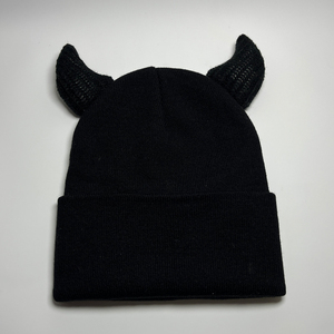Custom Embroidery Logo Jacquard Winter Halloween Party Y2K Horn Knitted Curled Blank Beanie <b>Hat</b> - Product Image 4