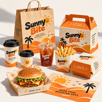 Ensemble d'emballages pour la restauration rapide personnalisés AT PACK avec logo, sacs en papier, boîtes, gobelets et fournitures à emporter pour les restaurants de hamburgers, les cafés