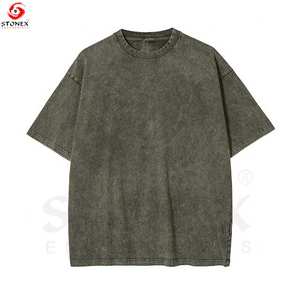 Camiseta personalizada de lavado ácido de peso pesado, camisetas de gran tamaño Vintage de algodón liso para hombre, camisetas con hombros caídos Unisex - Product Image 5