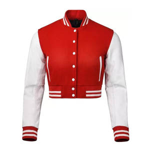 Haute qualité personnalisé recadrée Letterman veste femmes manches en cuir Pure laine corps Baseball veste - Product Image 2