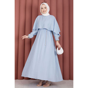 Robe d'été bleu ciel à col cape, taille élastiquée, motif floral, respirante, style vintage, en spandex, grande taille XL, idéale pour les journées décontractées, la plage et les vacances. - Product Image 4